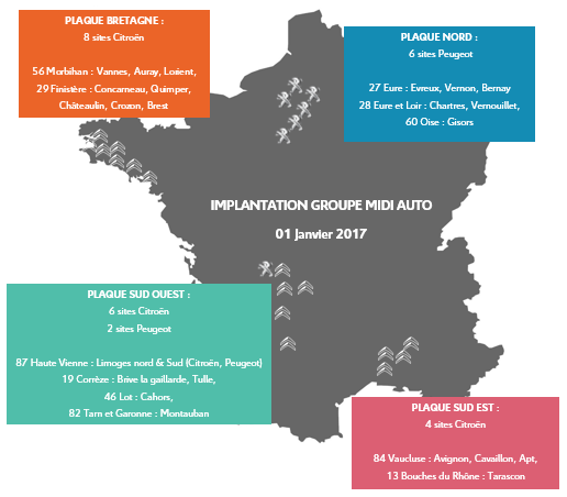 carte implantation sites Midi Auto